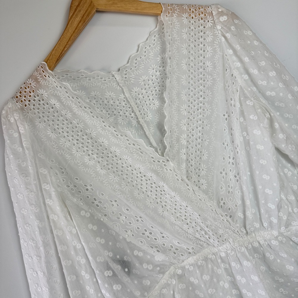 Isabel Marant Tazia Top Womens 42 US 10/12 White Eyelet Lace Peplum Blouse - Picture 3 of 13